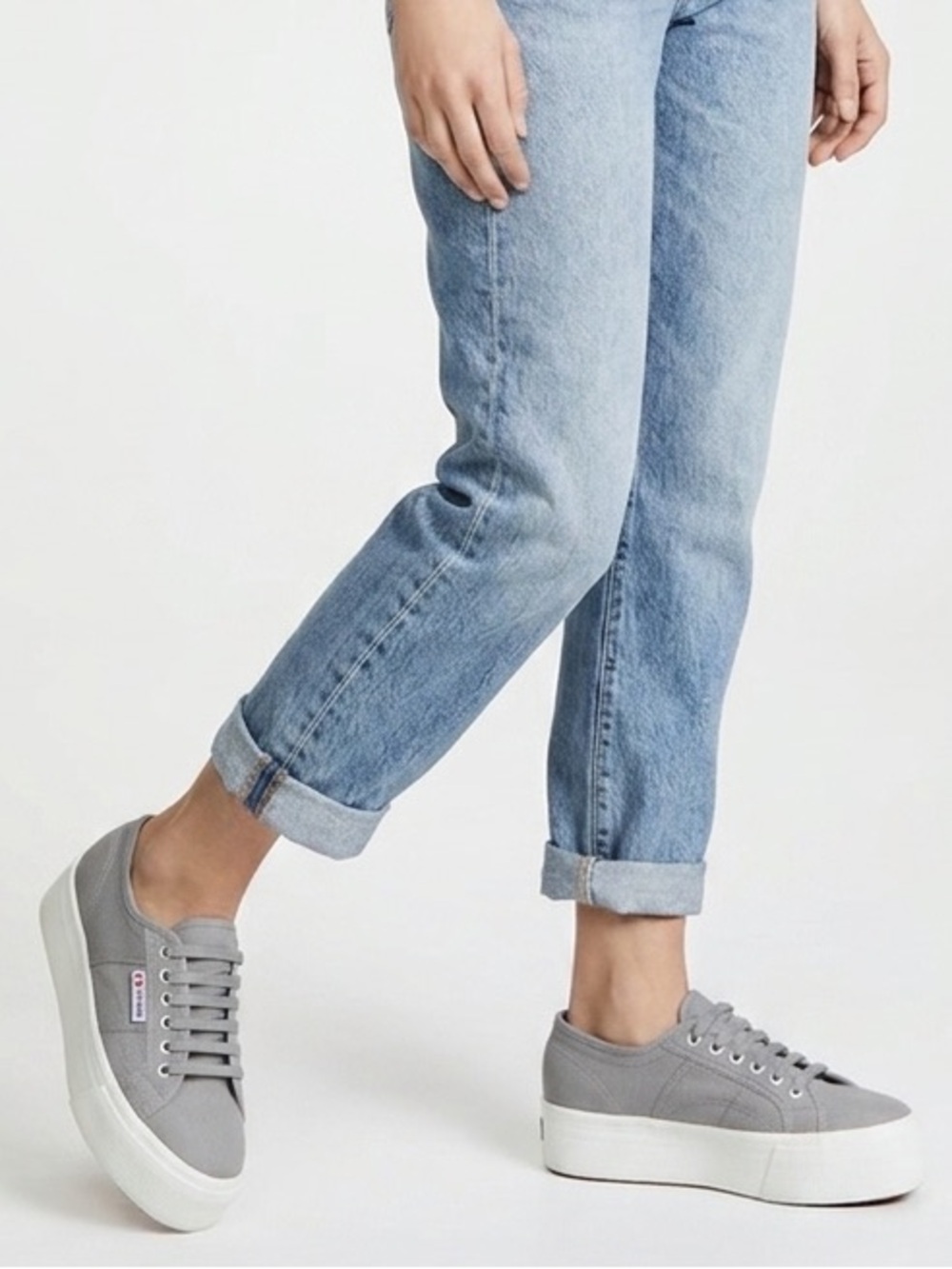 Superga Gray Canvas Chunky Platform Sneakers